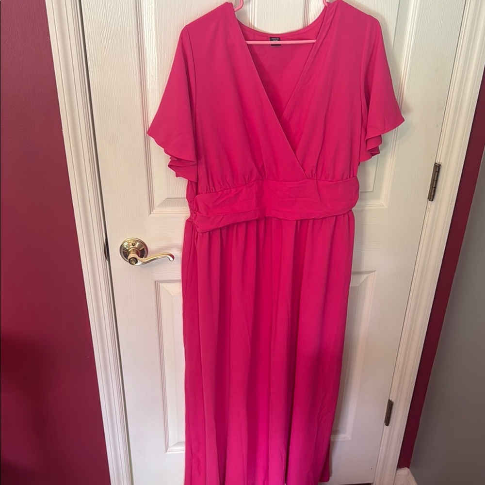 SHEIN Pink Flutter Sleeve Maxi Dress